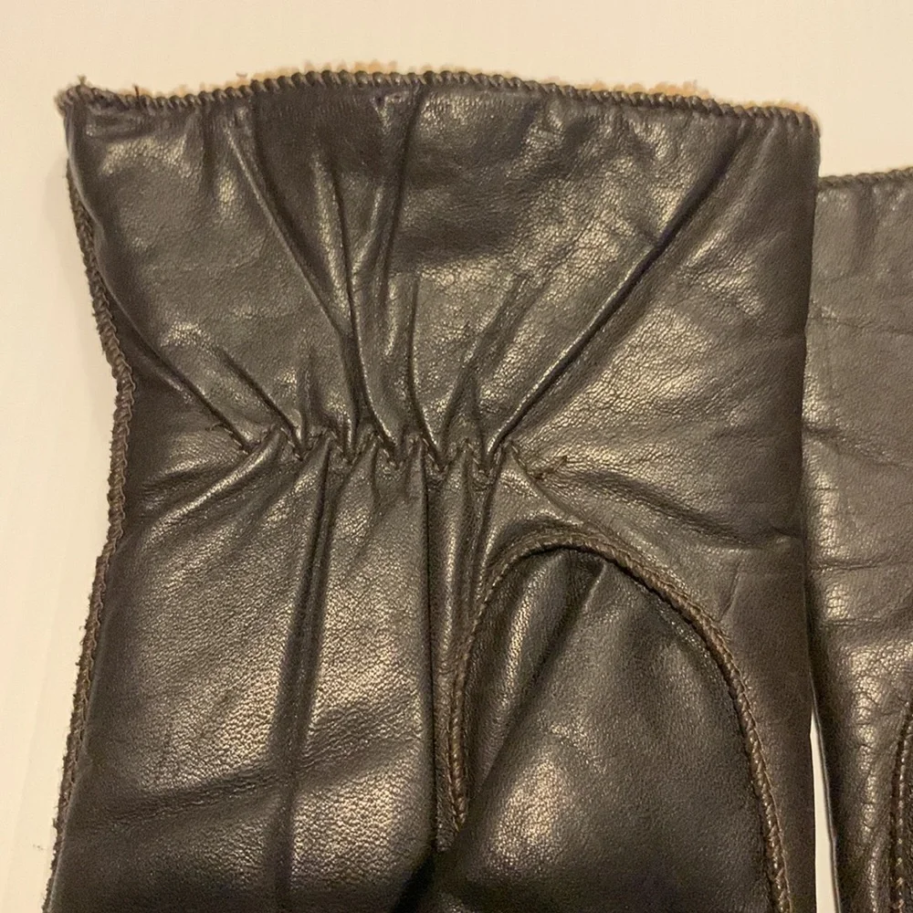DARK Brown Leather Gloves with Lining Size M